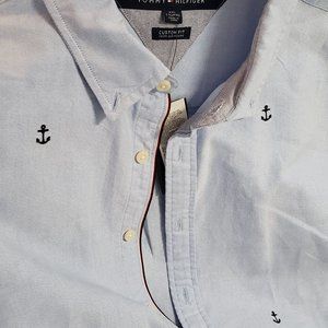Tommy Hilfiger Button Down Blue Anchor Dress Shirt Size XXL 100% Cotton